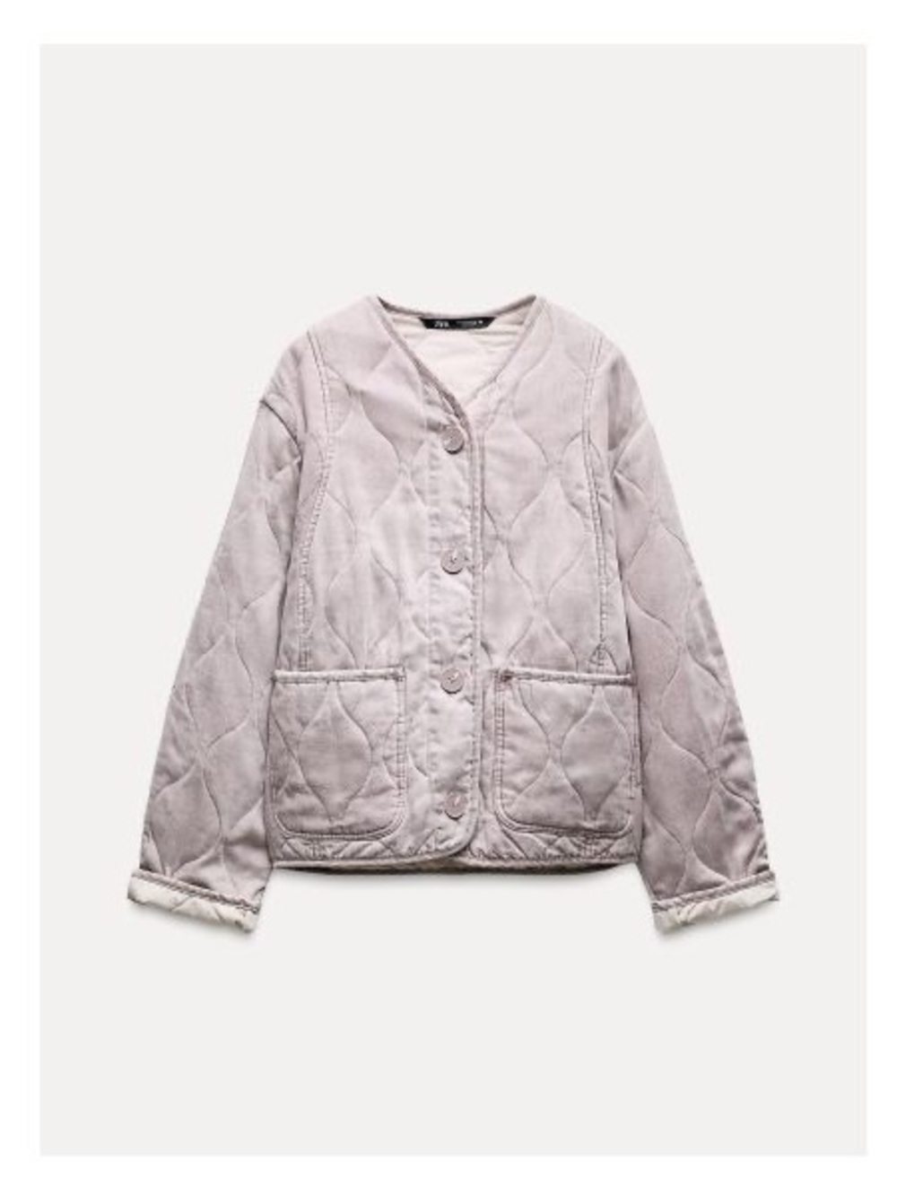 Zara Quilted Light Mauve Button-Front Jacket